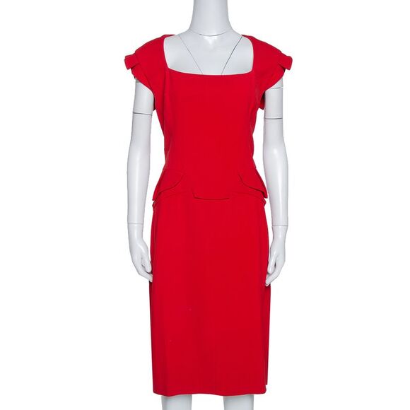 Elie Saab Red Stretch Crepe Midi Dress M - Picture 1 of 6
